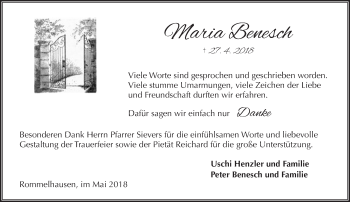 Traueranzeige von Maria Benesch von  Kreisanzeiger