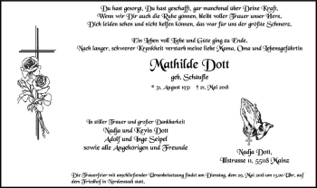 Traueranzeige von Mathilde Dott von Trauerportal Rhein Main Presse