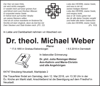 Traueranzeige von Michael Weber von Trauerportal Rhein Main Presse