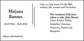 Traueranzeige von Mirjana Bannes von Trauerportal Rhein Main Presse