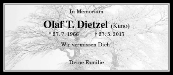 Traueranzeige von Olaf Tankred Dietzel von  Gießener Anzeiger