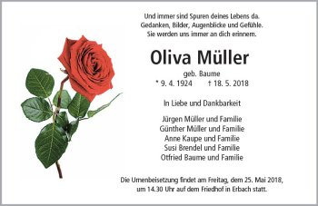 Traueranzeige von Oliva Müller von  Camberger Anzeiger