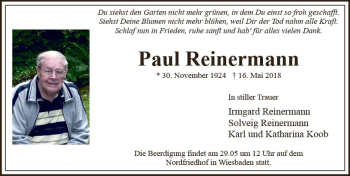 Traueranzeige von Paul Reinermann von Trauerportal Rhein Main Presse