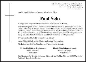 Traueranzeige von Paul Sehr von Trauerportal Rhein Main Presse