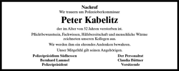 Traueranzeige von Peter Kabelitz von Trauerportal Rhein Main Presse