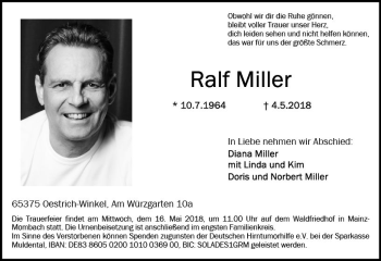 Traueranzeige von Ralf Miller von Trauerportal Rhein Main Presse