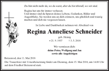 Traueranzeige von Regina Anneliese Schneider von  Kreisanzeiger