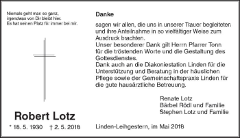 Traueranzeige von Robert Lotz von  Gießener Anzeiger