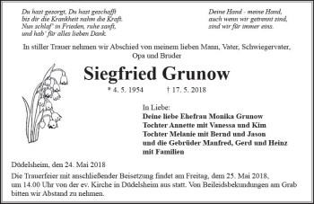 Traueranzeige von Siegfried Grunow von  Kreisanzeiger