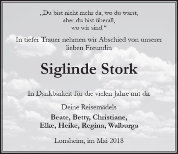 Traueranzeige von Siglinde Stork von Trauerportal Rhein Main Presse
