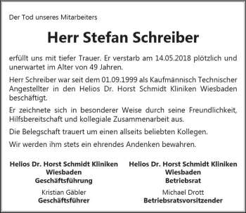 Traueranzeige von Stefan Schreiber von Trauerportal Rhein Main Presse