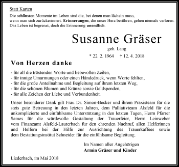 Traueranzeige von Susanne Gräser von VRM Trauer
