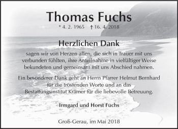 Traueranzeige von Thomas Fuchs von Trauerportal Rhein Main Presse