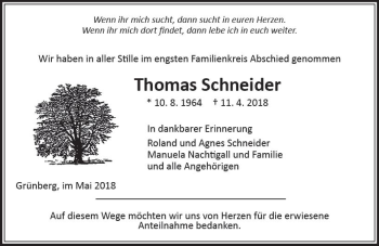 Traueranzeige von Thomas Schneider von  Gießener Anzeiger