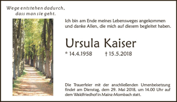 Traueranzeige von Ursula Kaiser von Trauerportal Rhein Main Presse