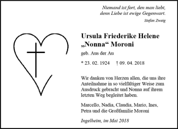 Traueranzeige von Ursula Friederike Helene Moroni von Trauerportal Rhein Main Presse