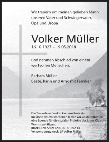 Traueranzeige von Volker Müller von Trauerportal Rhein Main Presse