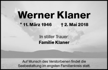 Traueranzeige von Werner Klaner von Trauerportal Rhein Main Presse