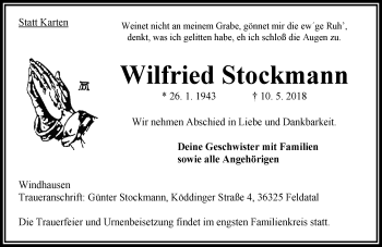 Traueranzeige von Wilfried Stockmann von VRM Trauer