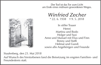 Traueranzeige von Winfried Zecher von  Gießener Anzeiger