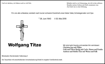 Traueranzeige von Wolfgang Titze von Trauerportal Rhein Main Presse