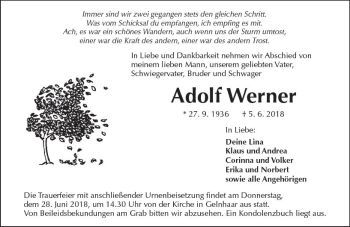 Traueranzeige von Adolf Werner von  Kreisanzeiger