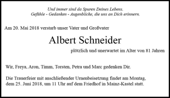 Traueranzeige von Albert Schneider von Trauerportal Rhein Main Presse