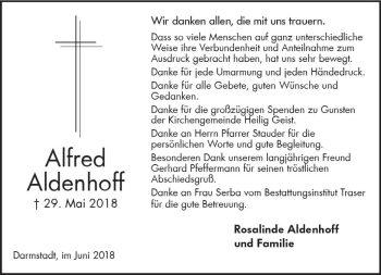 Traueranzeige von Alfred Aldenhoff von Trauerportal Rhein Main Presse
