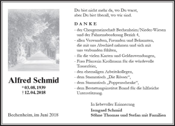 Traueranzeige von Alfred Schmid von Trauerportal Rhein Main Presse