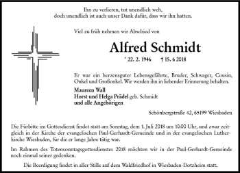 Traueranzeige von Alfred Schmidt von Trauerportal Rhein Main Presse