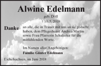 Traueranzeige von Alwine Edelmann von  Kreisanzeiger