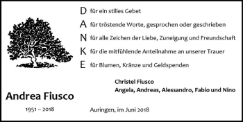 Traueranzeige von Andrea Fiusco von Trauerportal Rhein Main Presse