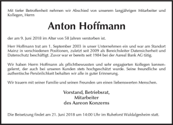 Traueranzeige von Anton Hoffmann von Trauerportal Rhein Main Presse