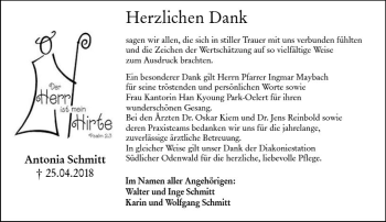 Traueranzeige von Antonia Schmitt von Trauerportal Rhein Main Presse