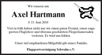 Traueranzeige von Axel Hartmann von VRM Trauer
