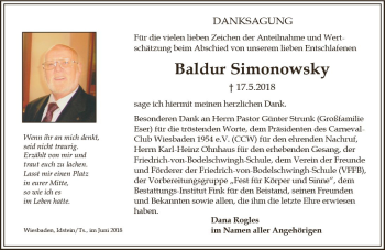 Traueranzeige von Baldur Simonowsky von Trauerportal Rhein Main Presse