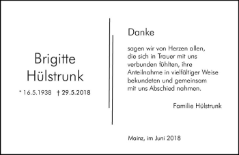 Traueranzeige von Brigitte Hülstrunk von Trauerportal Rhein Main Presse