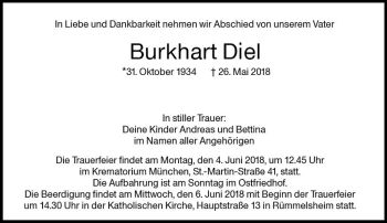 Traueranzeige von Burkhart Diel von Trauerportal Rhein Main Presse