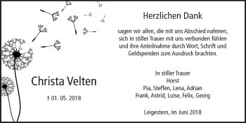 Traueranzeige von Christa Velten von  Gießener Anzeiger