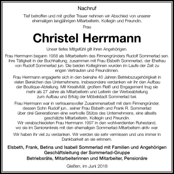 Traueranzeige von Christel Herrmann von  Gießener Anzeiger