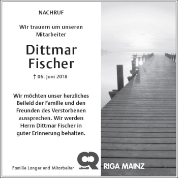 Traueranzeige von Dittmar Fischer von Trauerportal Rhein Main Presse