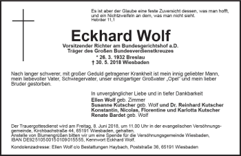 Traueranzeige von Eckhard Wolf von Trauerportal Rhein Main Presse