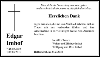 Traueranzeige von Edgar Imhof von  Kreisanzeiger