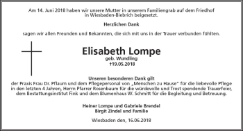 Traueranzeige von Elisabeth Lompe von Trauerportal Rhein Main Presse