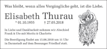 Traueranzeige von Elisabeth Thurau von Trauerportal Rhein Main Presse