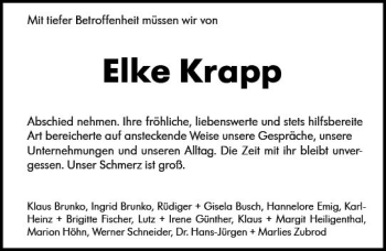 Traueranzeige von Elke Krapp von Trauerportal Rhein Main Presse