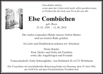 Traueranzeige von Else Combüchen von  Usinger Anzeiger
