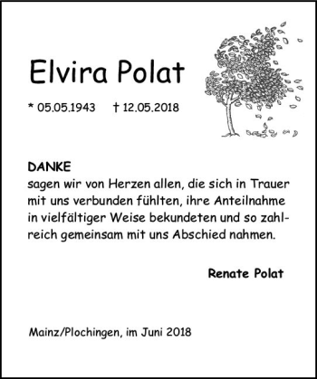 Traueranzeige von Elvira Polat von Trauerportal Rhein Main Presse