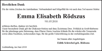Traueranzeige von Emma Elisabeth Rödszus von Trauerportal Rhein Main Presse