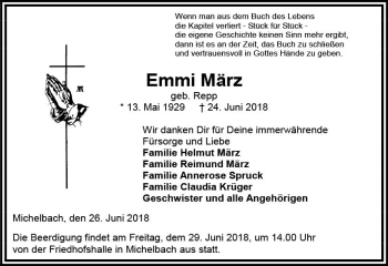 Traueranzeige von Emmi März von  Kreisanzeiger